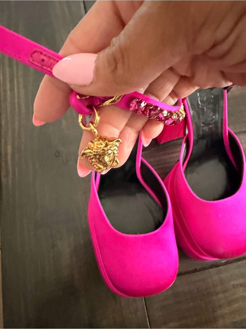 Versace Medusa Aevitas Satin Platform Pumps Pink Crystal Ankle Strap EU 40 - Picture 6 of 8